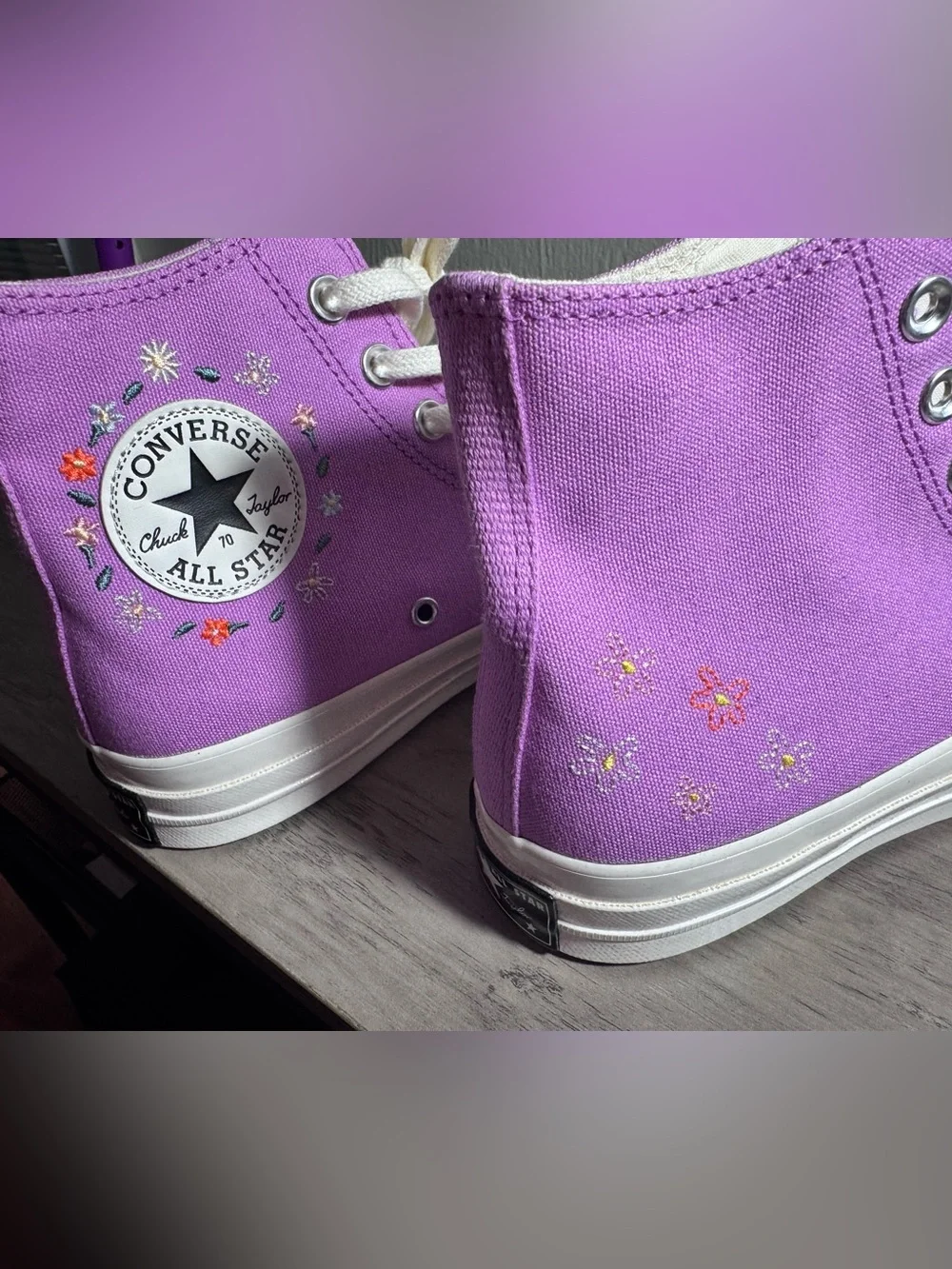 Converse Chuck 70 High Tops “Little Flowers” Grape Fizz Women’s Sz 9.5/Mens 7.5 - Picture 10 of 11
